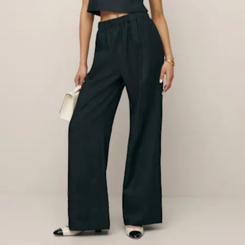 !NEVER WORN! Reformation Petites Fernando Linen Wide Leg Pant Black - Size MP